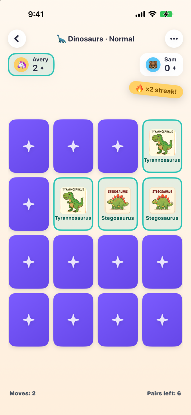 Two-player pass-and-play with both players' scores